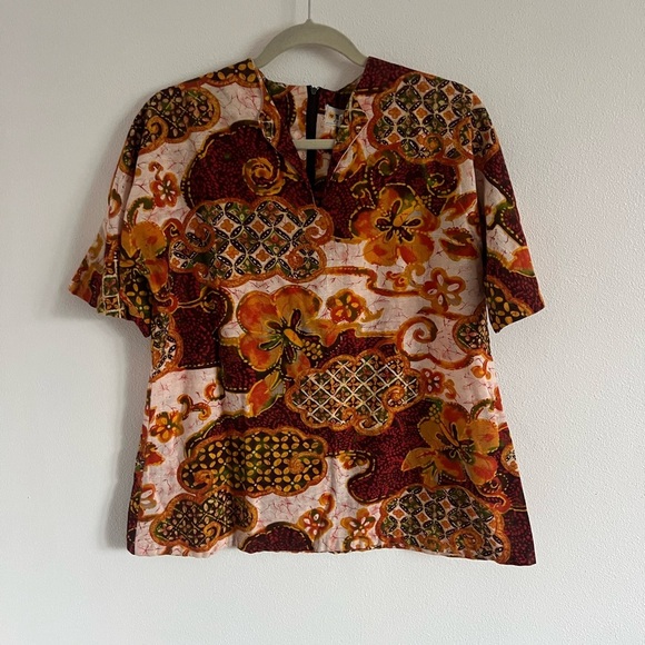 Vintage 1970s Hawaiian Two Potato California Floral Tunic, size large - Picture 2 of 6
